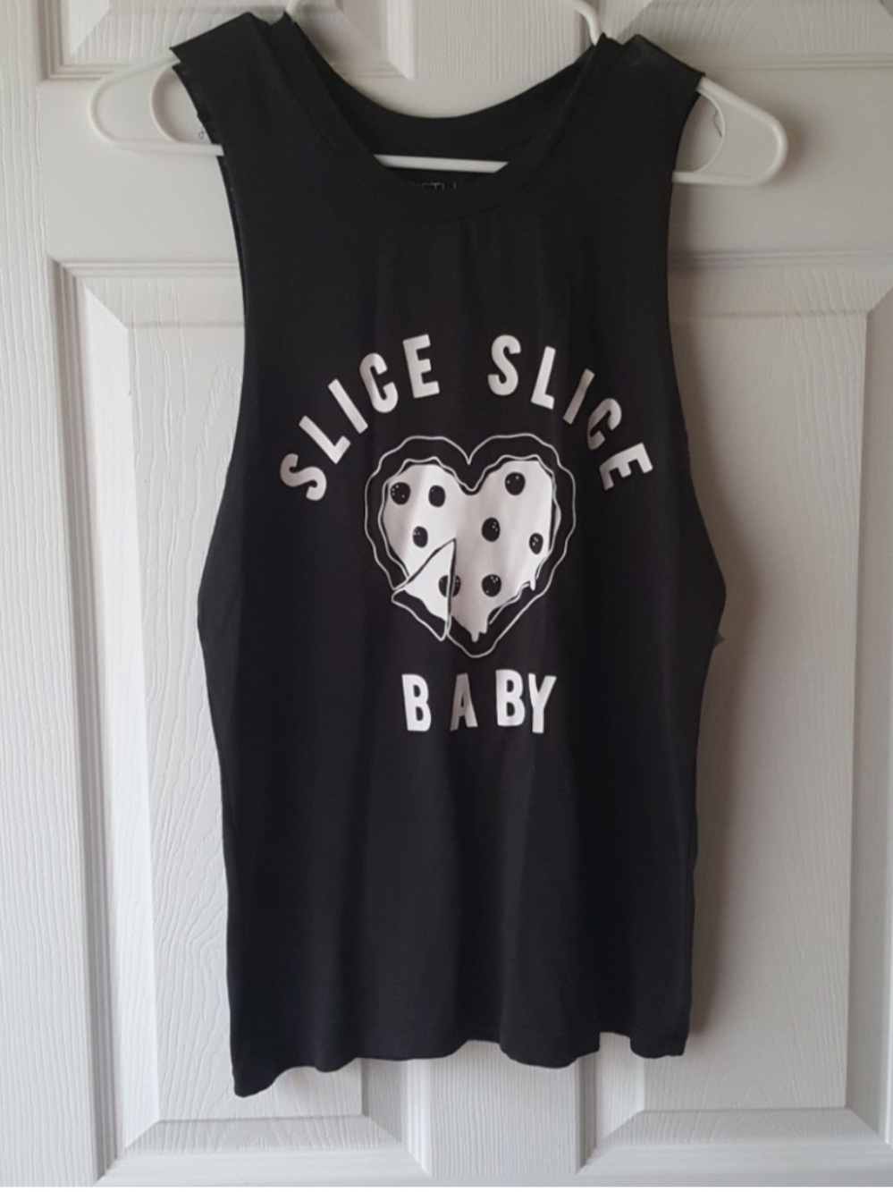 Fifth Sun Black Tank Top with White Pizza Heart Graphic